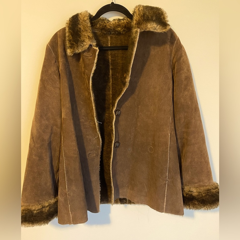 New York & Company Natural Suede Leather  Coat/Jacket Size Medium